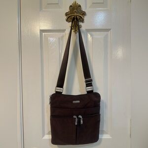 Baggallini Brown Nylon Crossbody Bag Square 10x10 Travel Purse 2 Zip Pockets EUC